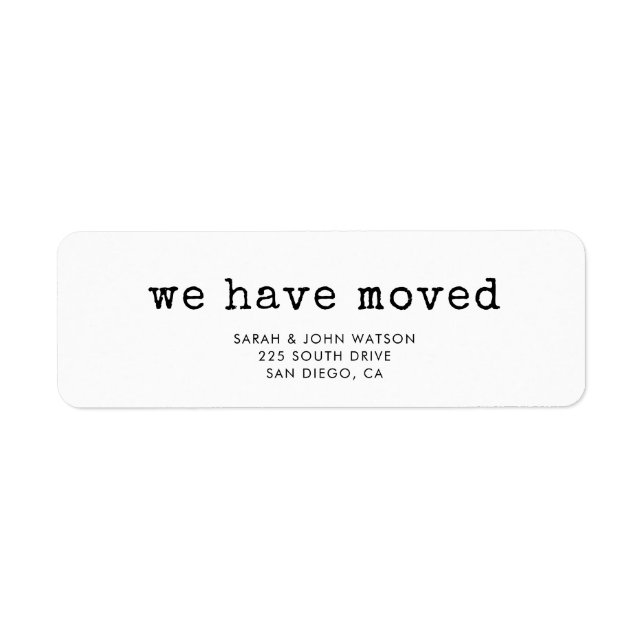 Returadress för enkel skrivmaskin-Vi har flyttat Returadress Etikett (Framsidan)