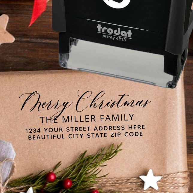 Returadress för Family God jul Script- Självfärgande Stämpel (Skapare uppladdad)