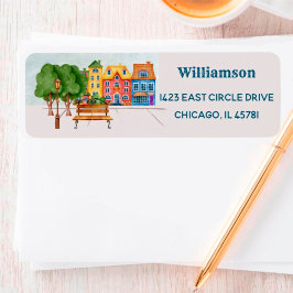 Returadress för färgstark vattenfärgsCity Life Returadress Etikett