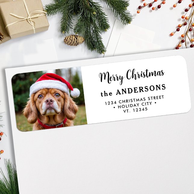 Returadress för Festive Hund Photo Anpassningsbar  Etikett (Skapare uppladdad)