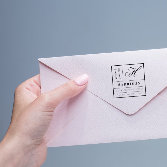 Returadress för fet monogramskript och typografi självfärgande stämpel (Skapare uppladdad)