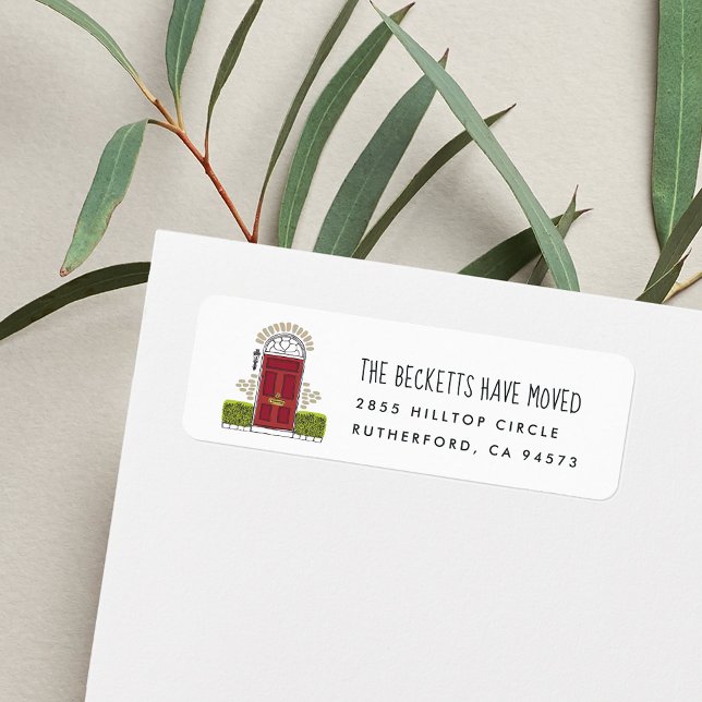 Returadress för Flytta av röd dörr Etikett (Skapare uppladdad)
