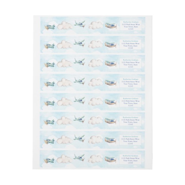 Returadress för Födelsedagsfest av flygplanspojken Etikettband (Ark)