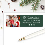 Returadress för foto-Helgdag för mörk grönt Anpass Returadress Etikett<br><div class="desc">Lägg till en speciell beröring till dina julkortsposter med returetiketter som kan anpassas helt och hållet. Design innehåller ett favoritfoto bredvid elegant och klassisk returadress i stil med mörk grönt bakgrund färg.</div>