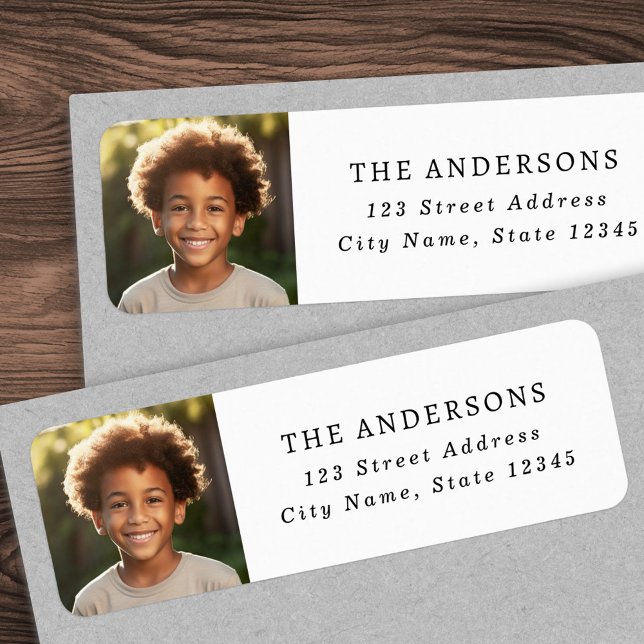returadress för fotoelegant i anpassningsbarnas fa returadress etikett (Custom family photo elegant return address label)