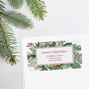 Returadress för god jul Elegant Blommigt Adressetikett