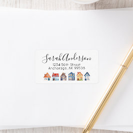 Returadress för Gods Watercolor Houses Adressetikett