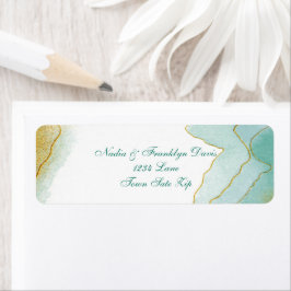 Returadress för guld-vattenfärgturkos etikett