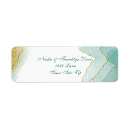 Returadress för guld-vattenfärgturkos returadress etikett