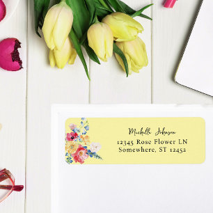 Returadress för Gult för Vår Multi Färg Blommigt Etikett