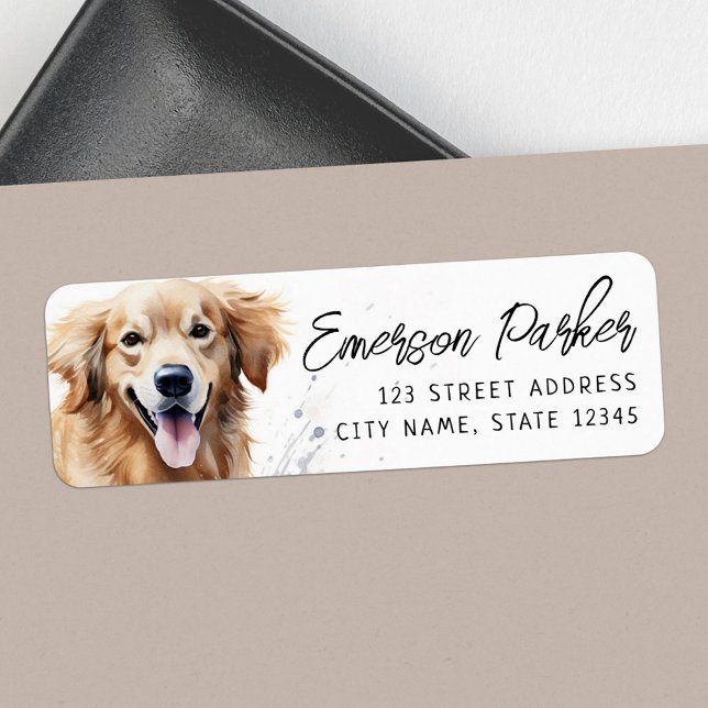 Returadress för hämtning av vattenfärg för gyllene returadress etikett (Golden retriever watercolor return address label)