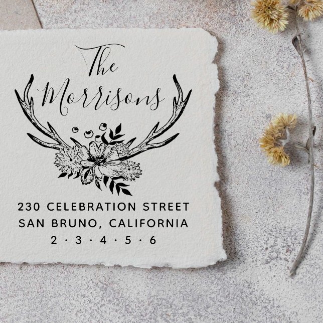 Returadress för handritad Blommigt Antlers Anpassn Självfärgande Stämpel (Skapare uppladdad)