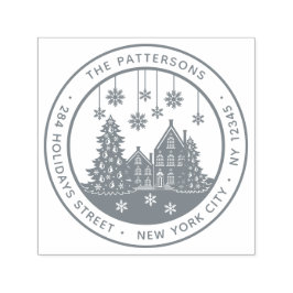 Returadress för hemmet för julgran-vinter självfärgande stämpel