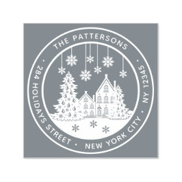 Returadress för hemmet för julgran-vinter självfärgande stämpel