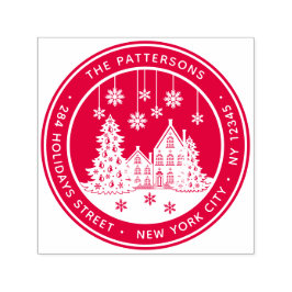 Returadress för hemmet för julgran-vinter självfärgande stämpel