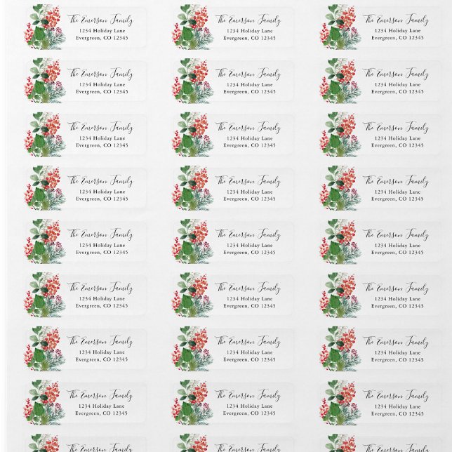 Returadress för höst- och julgrönt etikett (Christmas Holiday Greenery Personalized Return Address Label by Painted Paperie
)