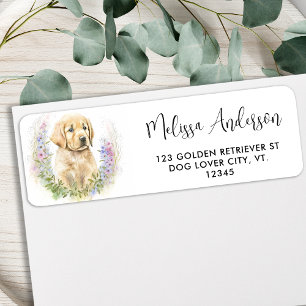 Returadress för Hund Puppy-Blommigt för Golden Ret Etikett