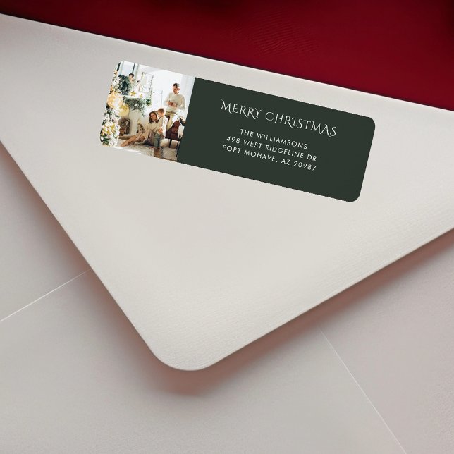 Returadress för julfamiljens fotoElegant Returadress Etikett (Family Photo Modern Christmas Return Address Label)