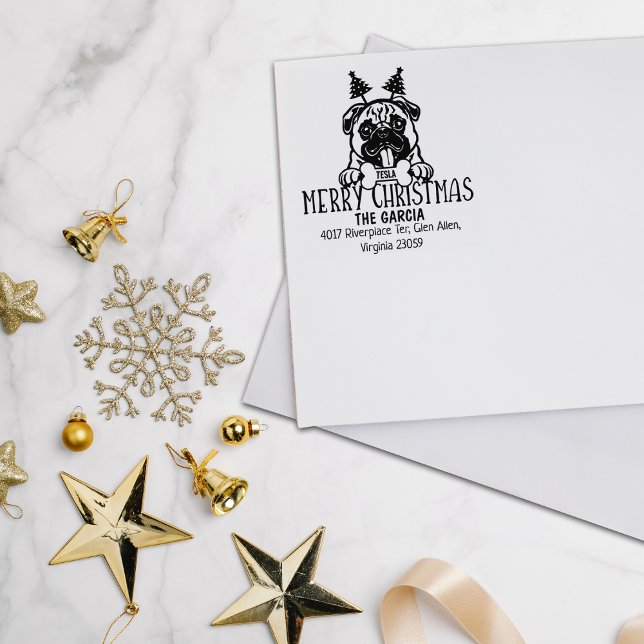 Returadress för julpug Hund Merry Stämpel (Skapare uppladdad)