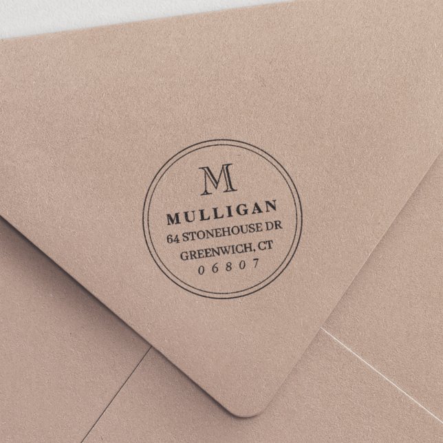 Returadress för klassiskt runda monogram självfärgande stämpel (Skapare uppladdad)