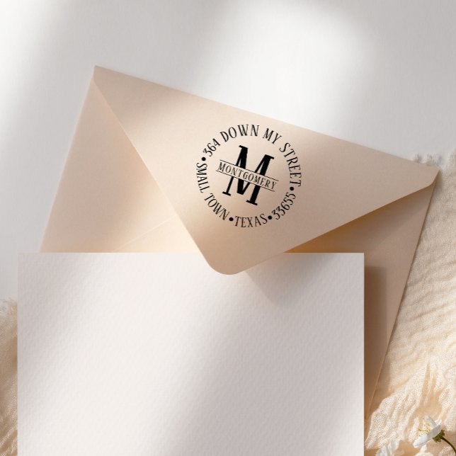 Returadress för klassiskt runda monogram självfärgande stämpel (Skapare uppladdad)