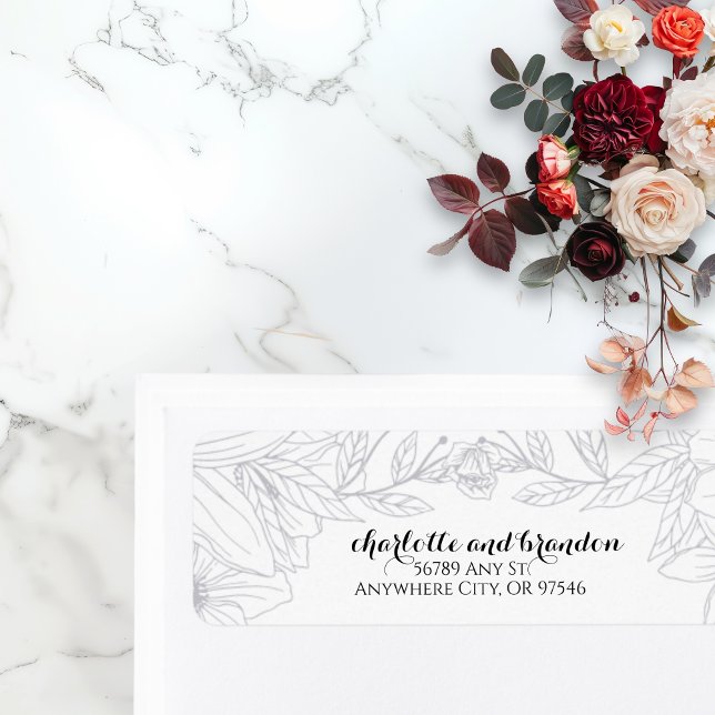 Returadress för kontur för Blommigten elegant bröl Returadress Etikett (Skapare uppladdad)