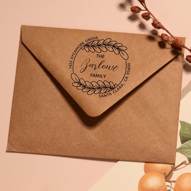 Returadress för Kreativ-familjen | Elegant Utandni Stämpel (Brown paper envelope with this stamp design on it.)