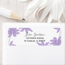 Returadress för lila och vita Daisy Etikett