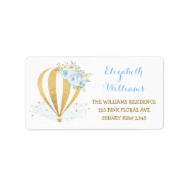 Returadress för Luftballong av blå Guld-Blommigt Adressetikett