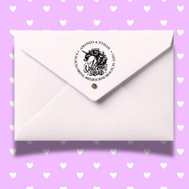 Returadress för Magic Unicorn Squad Anpassningsbar Självfärgande Stämpel (add magic and joy to your crafts and gifts!)