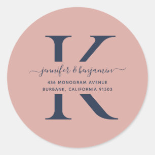 Returadress för marin blå och  skriptmonogram runt klistermärke