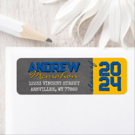 Returadress för mellanblått och Guld-kalkkort Etikett