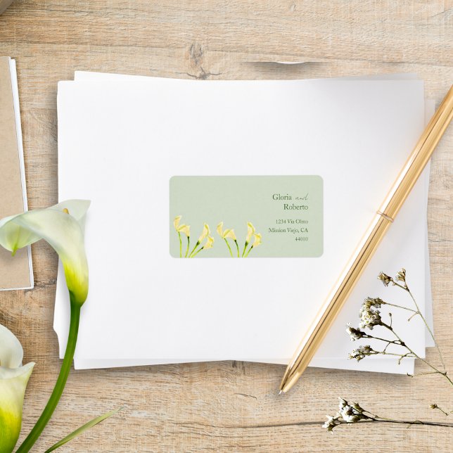 Returadress för Mexikanska Bröllop Calla Lily Grön Adressetikett (Skapare uppladdad)