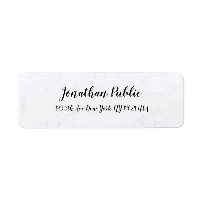 Returadress för minimalistisk vit marble-mall etikett (Framsidan)