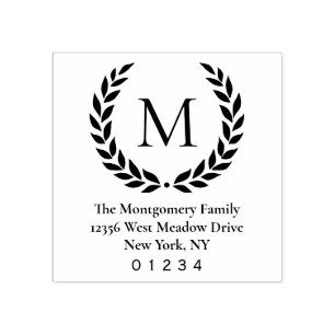 Returadress för Monogram för lagrarkranefternamn Stämpel