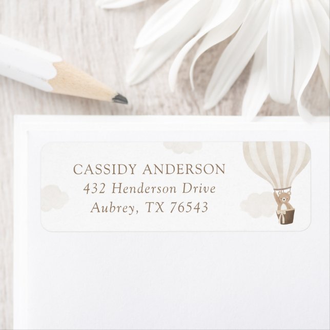 Returadress för nalle Ballon Baby Shower Returadress Etikett (Insitu)