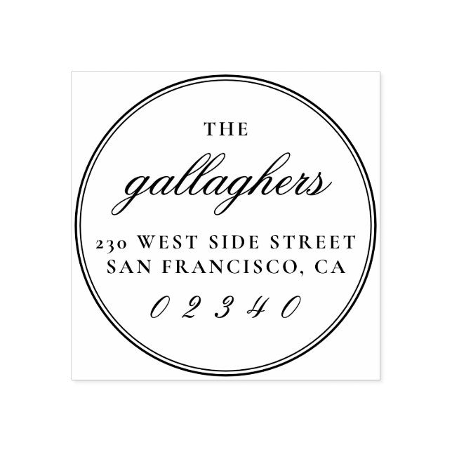 Returadress för Namn-runda i Elegant-skript Stämpel (Tryck)