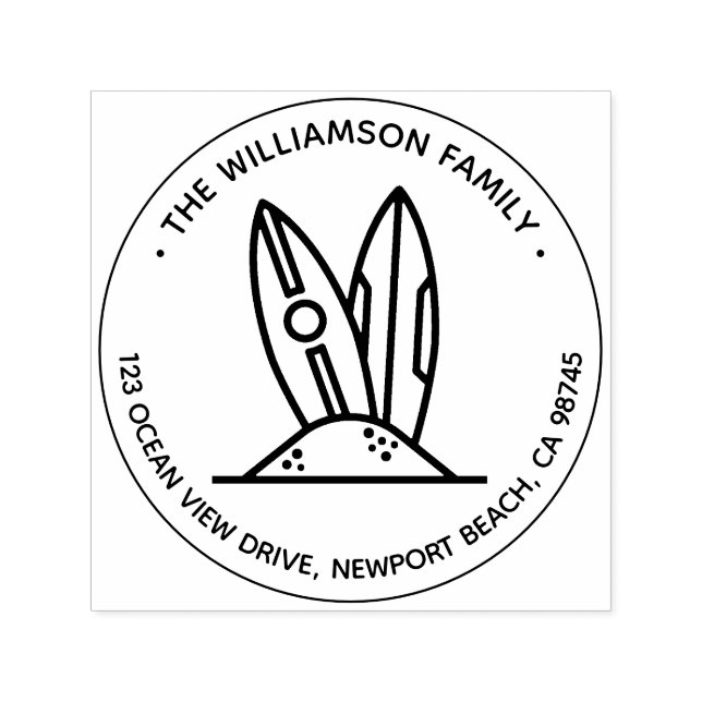 Returadress för Namn-rundan i surfans styrelse Självfärgande Stämpel (Design)