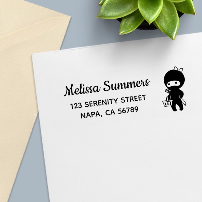 Returadress för Ninja Flickan Självfärgande Stämpel (Skapare uppladdad)