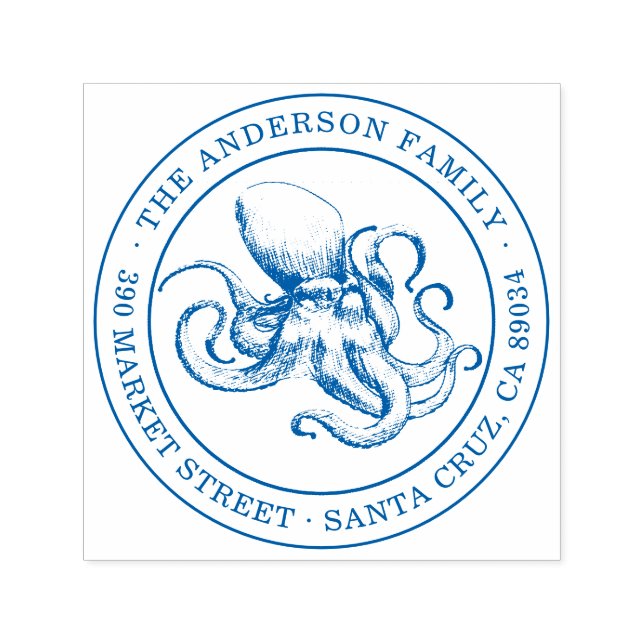Returadress för oceanrunt, handdragen Octopus Självfärgande Stämpel (Design)