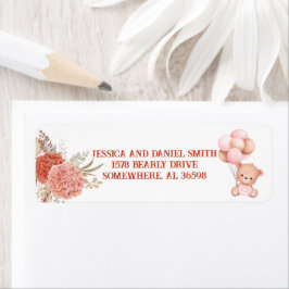 Returadress för och Rosa Bear Baby Shower Returadress Etikett