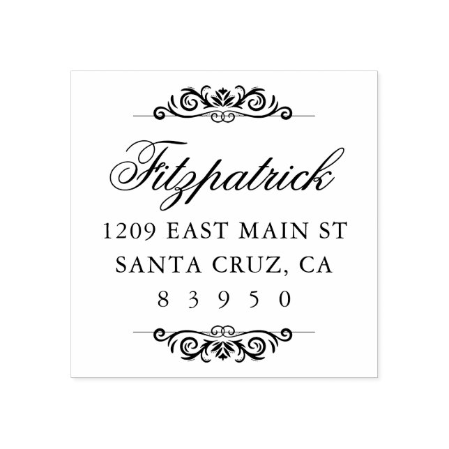 Returadress för Ornate Family Namn-skript Stämpel (Tryck)