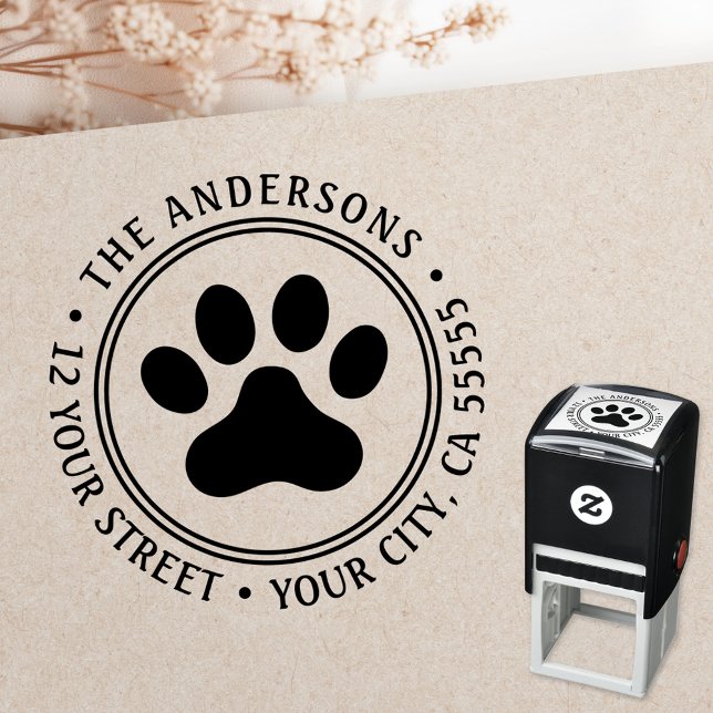 Returadress för papperspapper självfärgande stämpel (Pet paw print return address self-inking stamp)