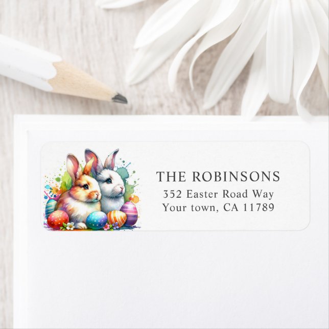 Returadress för Påskhare av utspädd vattenfärg Etikett (Insitu)
