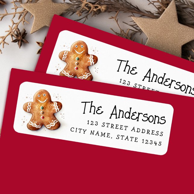 Returadress för pepparkaksgubbe av ljud etikett (Cute dopey gingerbread man return address label)