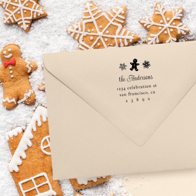Returadress för pepparkaksgubbe och Snöflingor Självfärgande Stämpel (Skapare uppladdad)