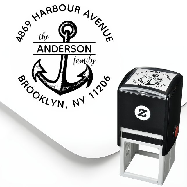 Returadress för personlig Anchor-familj Självfärgande Stämpel (Add a Nautical Flair to Your Beach or Lake House Mail with a Custom Round Return Address Stamp! ⚓🏖️)