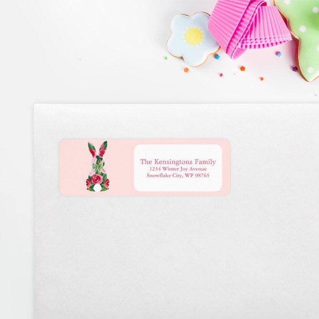 Returadress för Personlig av blommigt Påskhare Etikett (Floral Easter Bunny Personalized Return Address Label)
