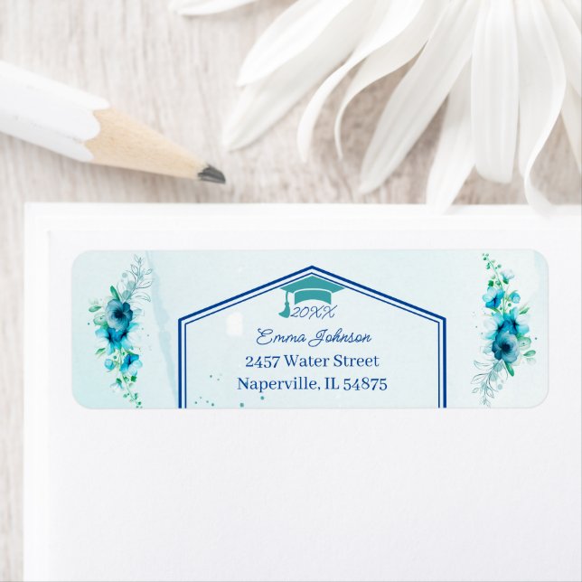 Returadress för Personligen Blåblomma i elegant Returadress Etikett (Insitu)