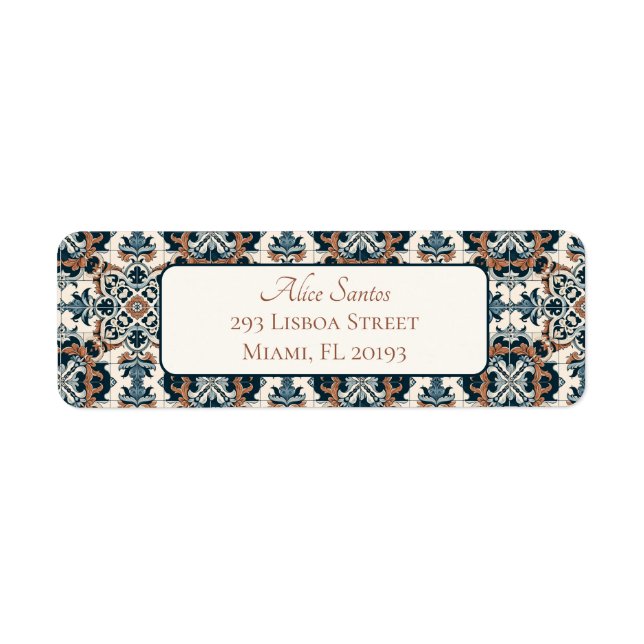 Returadress för portugisiska Stil Tiles Elegant Ch Returadress Etikett (Framsidan)